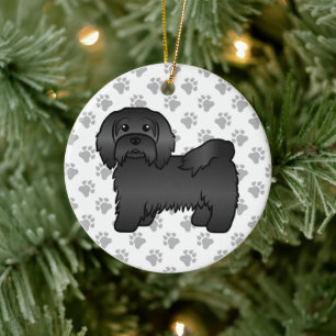 Zwarte Havanese Mooie Cartoon Hond Illustratie Keramisch Ornament