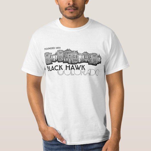 Zwarte Hawk Colorado oude stadsgebouwen waarderen  T-shirt (Voorkant)