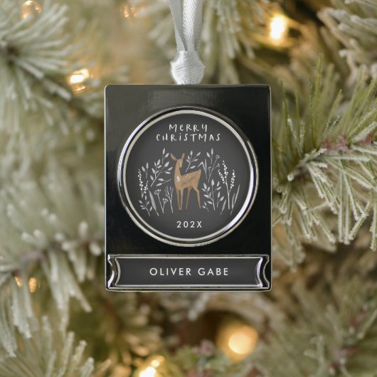 Zwarte hedendaagse rendierbotanische delicate eleg verzilverd banner ornament (Boom)