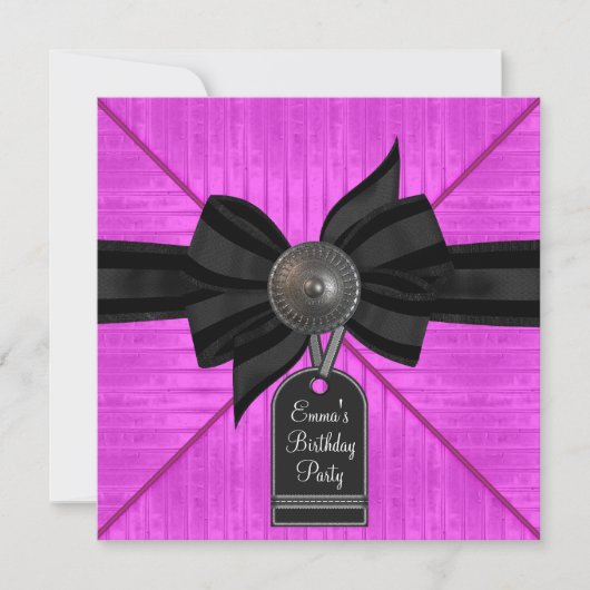 Zwarte Heet Roze Verjaardagsfeest Kaart (Voorkant)