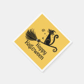 Zwarte heks kat op bezemsteel Halloween Servet (Hoek)