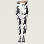 Zwarte heks op bezemsteel witte Halloween Leggings (Voorkant)
