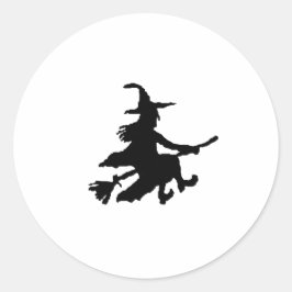 Zwarte heks op geel ronde sticker