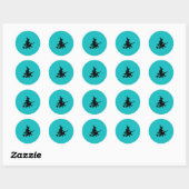 Zwarte heks op Teal Ronde Sticker (Vel)