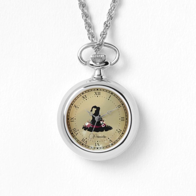  Zwarte Heks Pet Gouden Sterren KettingEwatch Horloge (Voorkant)