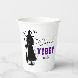 Zwarte Heks Silhouet – "Alleen Boze Vibes" -  Papieren Bekers