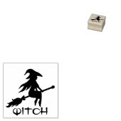 Zwarte Heks Silhouet Bezemsteel Hout Rubberstempel (Gestempeld)