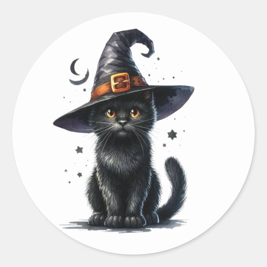 Zwarte heksen kat halloween Stickers (Voorkant)