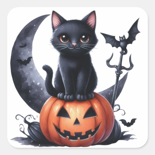 Zwarte heksen kat halloween Stickers (Voorkant)