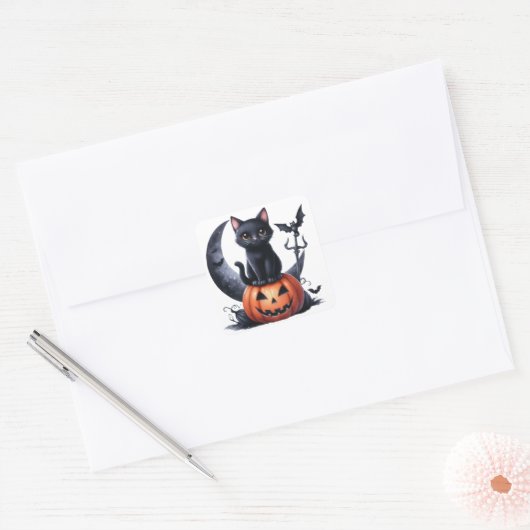 Zwarte heksen kat halloween Stickers (Envelop)