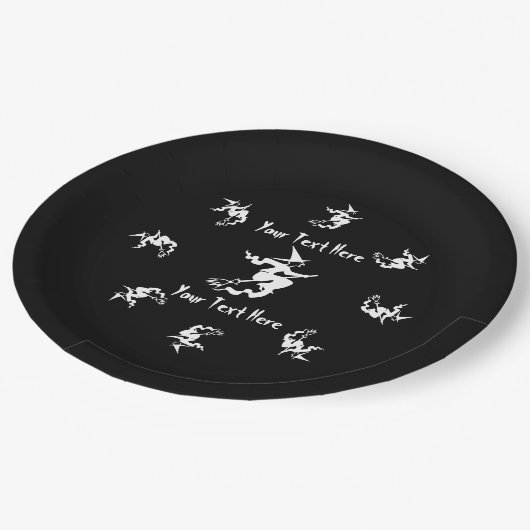 zwarte heksen spookachtig halloween papieren bordje (Gekanteld)