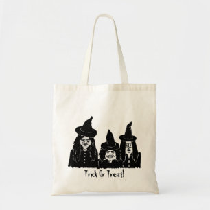 zwarte heksen spooky trick or treat halloween tote bag