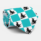 Zwarte Heksen Turquoise & Witte Geruite Stropdas (Opgerold)