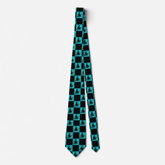Zwarte Heksen Zwart & Turquoise Geruit Stropdas (Voorkant)