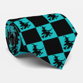 Zwarte Heksen Zwart & Turquoise Geruit Stropdas (Opgerold)