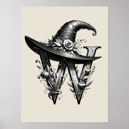 Zwarte Heksenhoed Hekserige Letter W Op Maat Gemaa Poster (Voorkant)