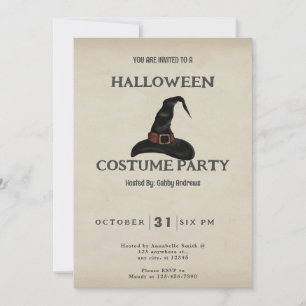 Zwarte Heksenhoed Vintage Halloween Kaart