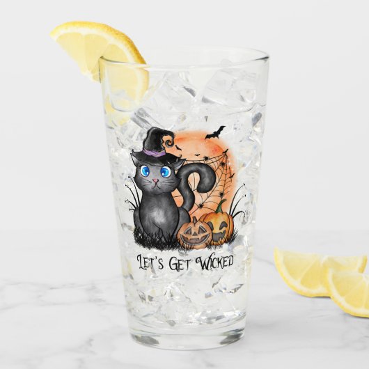 Zwarte heksenkat met Spider Web & Jack-O'-Lanterns Glas (Voorkant ijs)