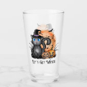 Zwarte heksenkat met Spider Web & Jack-O'-Lanterns Glas (Voorkant)
