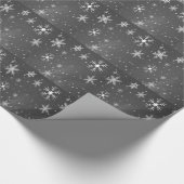 Zwarte hemel met witte en grijze sneeuwvlokken, ZS Cadeaupapier (Hoek)