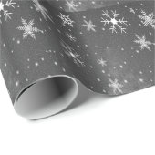 Zwarte hemel met witte en grijze sneeuwvlokken, ZS Cadeaupapier (Rol Hoek)