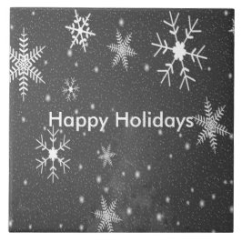 Zwarte hemel met witte en grijze sneeuwvlokken, ZS Tegeltje