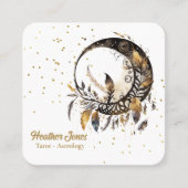 Zwarte hemelmaan met gouden veren vierkante visitekaartje (Voorkant)