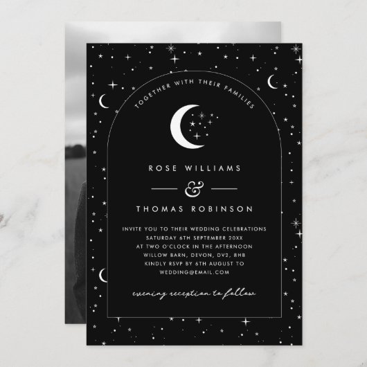 Zwarte Hemelse Boogschutter Uitnodiging van de bru (Voorkant / Achterkant)