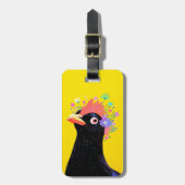 Zwarte Hen met Bloemen Bagagelabel (Voorkant verticaal)