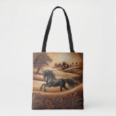 Zwarte hengst bij zonsondergang tote bag (Voorkant)