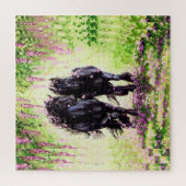 Zwarte hengst en merrie met wisteria legpuzzel (Verticaal)