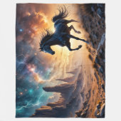 Zwarte hengst in de woestijn - sterren bliksem fleece deken (Voorkant)