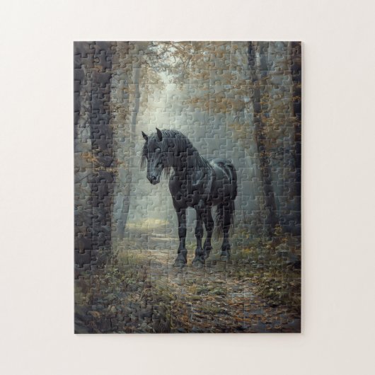 Zwarte hengst in het Bos Legpuzzel (Verticaal)