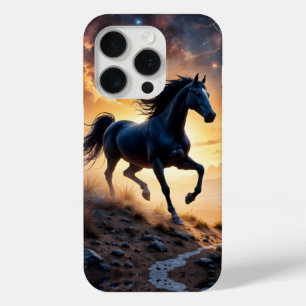Zwarte hengst in woestijn iPhone 15 pro case
