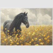 Zwarte hengst met gele wilde bloemen Decoupage Tissuepapier (Voorkant)