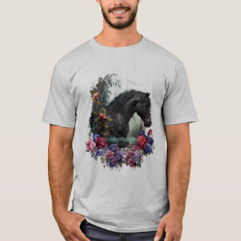 Zwarte hengst met Gothic Flowers Classic T-shirt