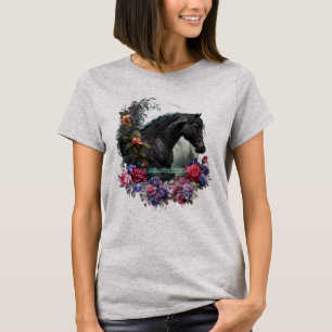 Zwarte hengst met Gothic Flowers Classic T-shirt