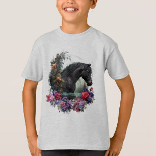 Zwarte hengst met Gothic Flowers Classic T-shirt