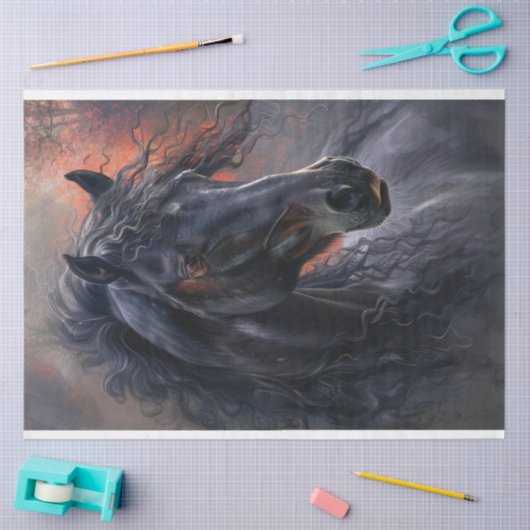 Zwarte hengst Mystic Paard Decoupage Tissuepapier (Craft)