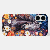 Zwarte hengst paard in bloemen achtergrond cover (Achterkant (horizontaal))