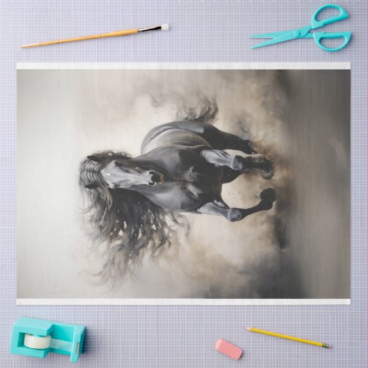 Zwarte hengst Paard Running Decoupage Tissuepapier (Craft)