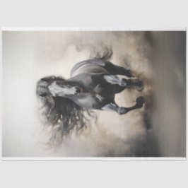 Zwarte hengst Paard Running Decoupage Tissuepapier