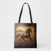 Zwarte hengst Sunset Run Tote Bag (Voorkant)