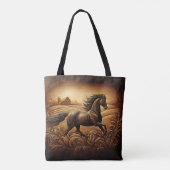 Zwarte hengst Sunset Run Tote Bag (Achterkant)