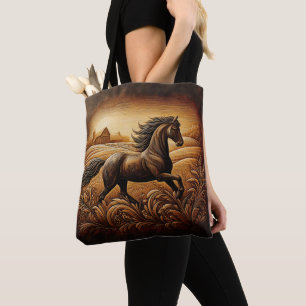 Zwarte hengst Sunset Run Tote Bag