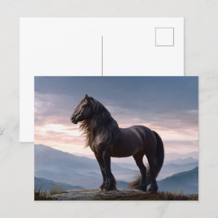 Zwarte hengst Wild Horse Mountain Top Briefkaart