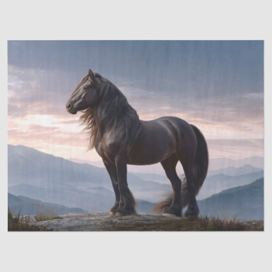 Zwarte Hengst Wild Horse Mountain Top Decoupage Tissuepapier (Voorkant)