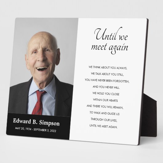 Zwarte Herdenkingsfoto met Gedicht tot We Elkaar W Fotoplaat (Zijkant)