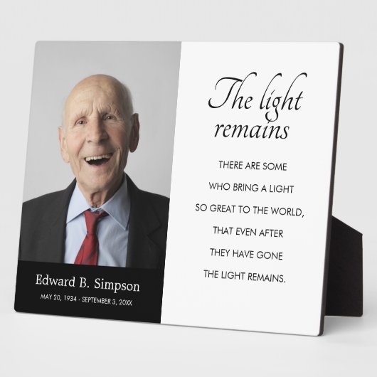 Zwarte Herdenkingsgedicht Foto met 'Het Licht Blij Fotoplaat (Zijkant)
