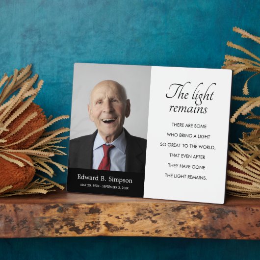 Zwarte Herdenkingsgedicht Foto met 'Het Licht Blij Fotoplaat (Zijkant)